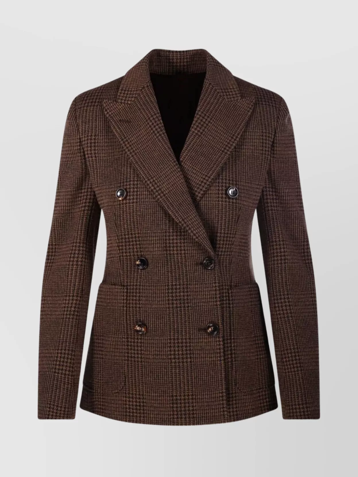 Max Mara Double Breasted Check Pattern Jersey Jacket In Brown