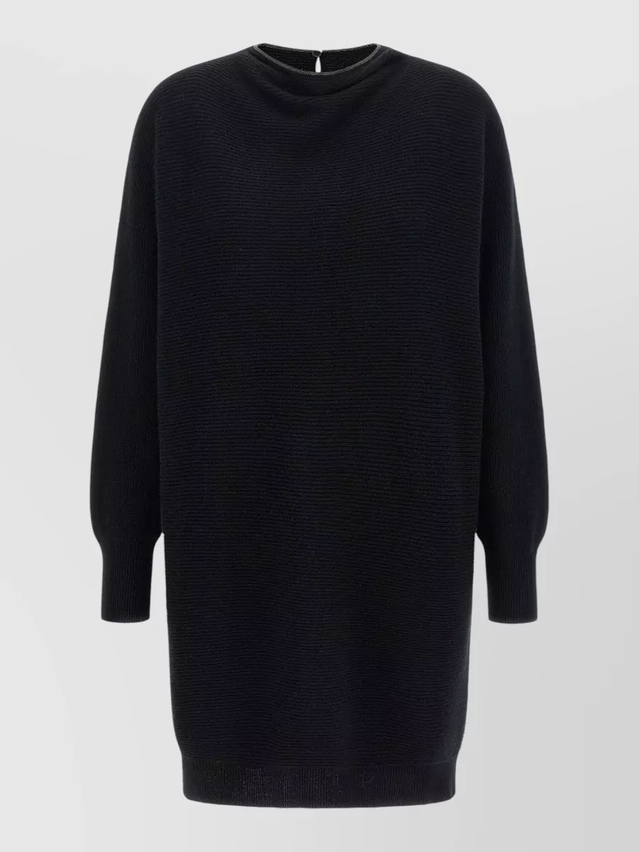 Brunello Cucinelli wool cashmere silk ribbed knit oversized mini dress