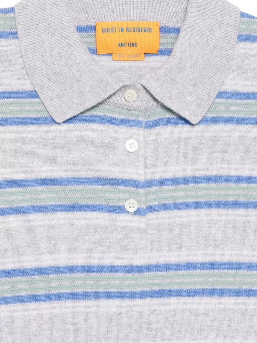 Guest In Residence Cashmere Striped Ribbed Long-Sleeve Polo Jumper
