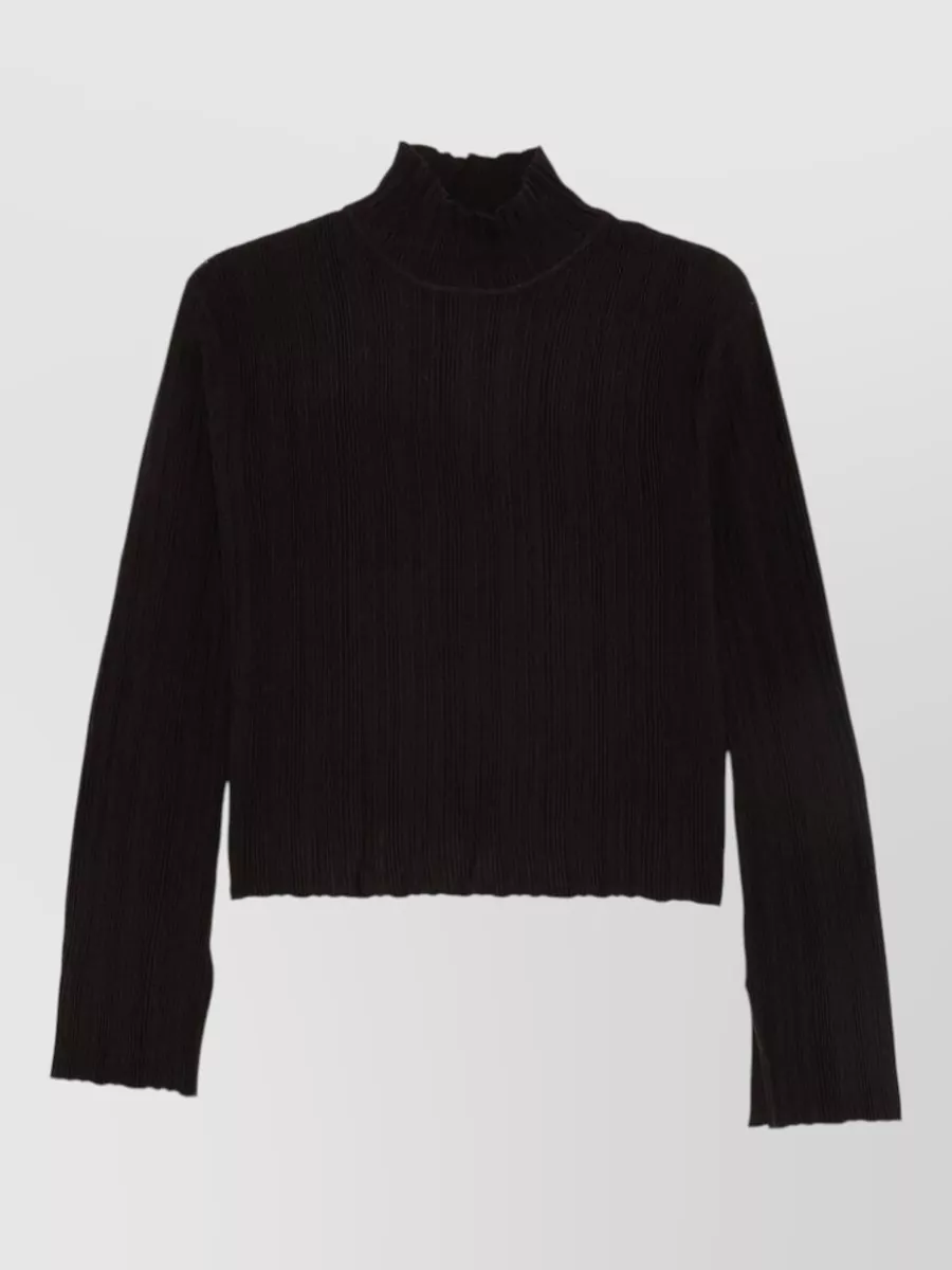 Alysi Wool Mock Neck Cropped Ribbed Sweater In Black