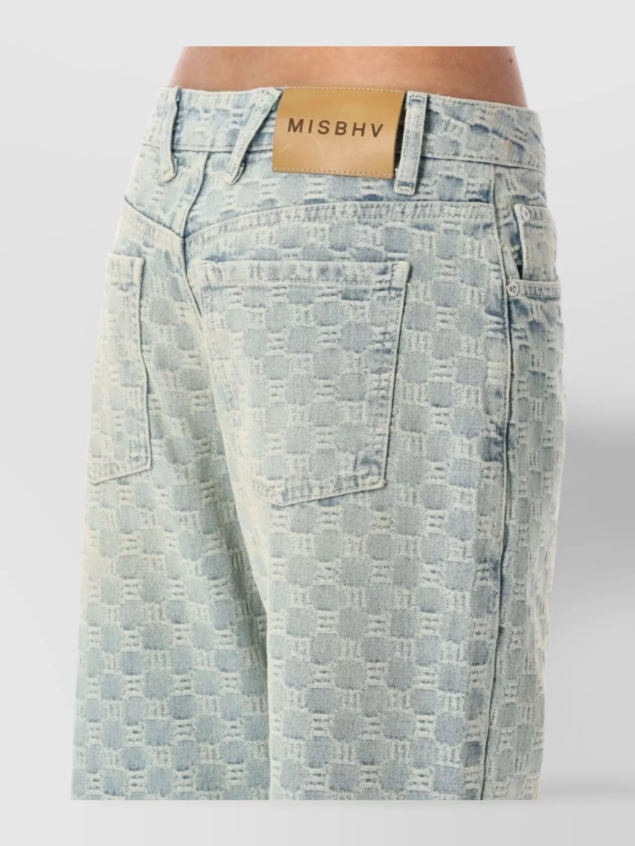 Misbhv Wide-leg Monogram Jeans With Faded Finish And Five Pockets In Blue
