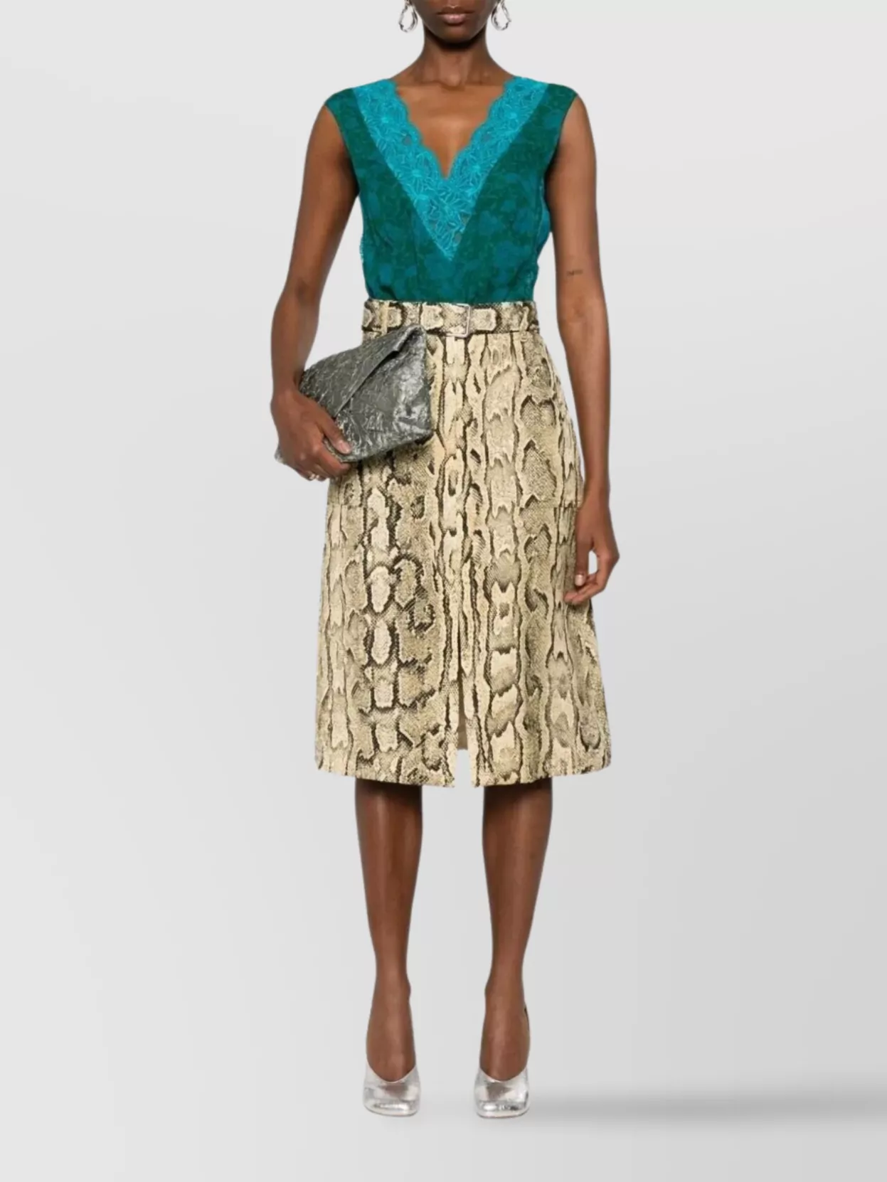 Dries Van Noten Midi Skirt With Belted Waist And Slit In Brown