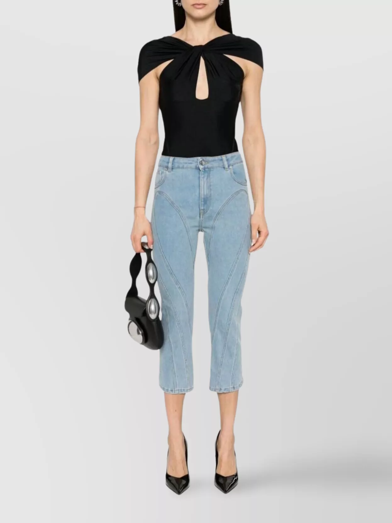Mugler Cropped Jeans With Belt Loops And Pockets In Blue
