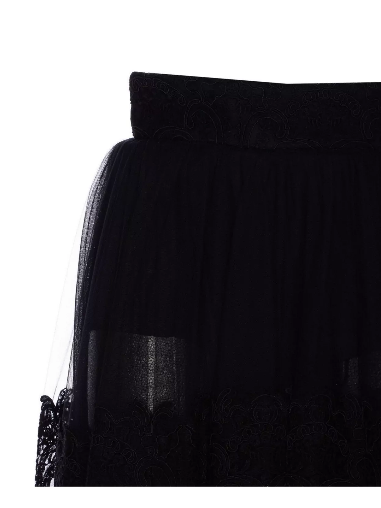 ELISABETTA FRANCHI HIGH WAIST EMBROIDERED MIDI SKIRT WITH SHEER OVERLAY