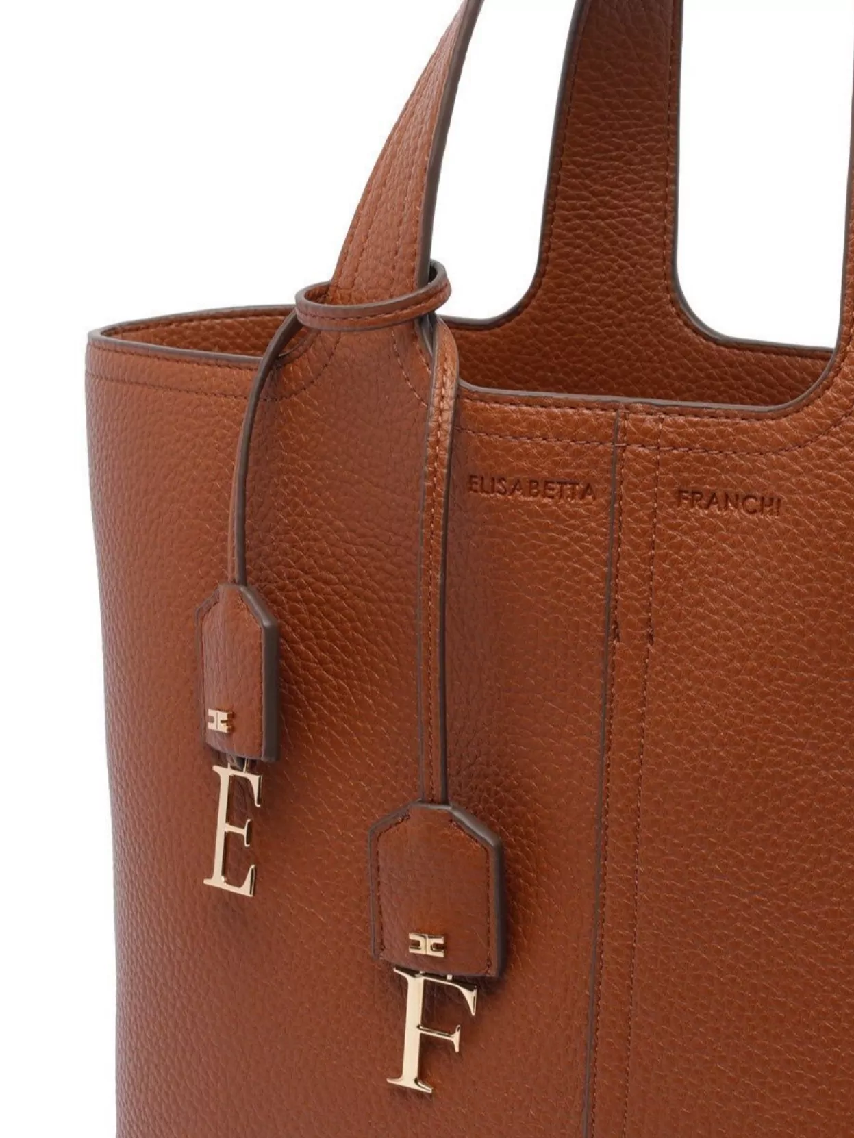 Elisabetta Franchi Logo Charm Medium Tote Bag In Brown