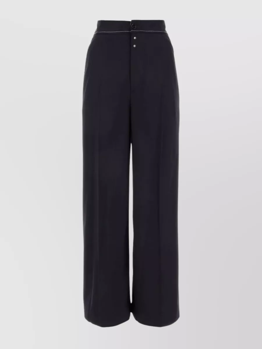 Shop Mm6 Maison Margiela Polyester Blend Wide-leg Pant With Central Pleats In Black