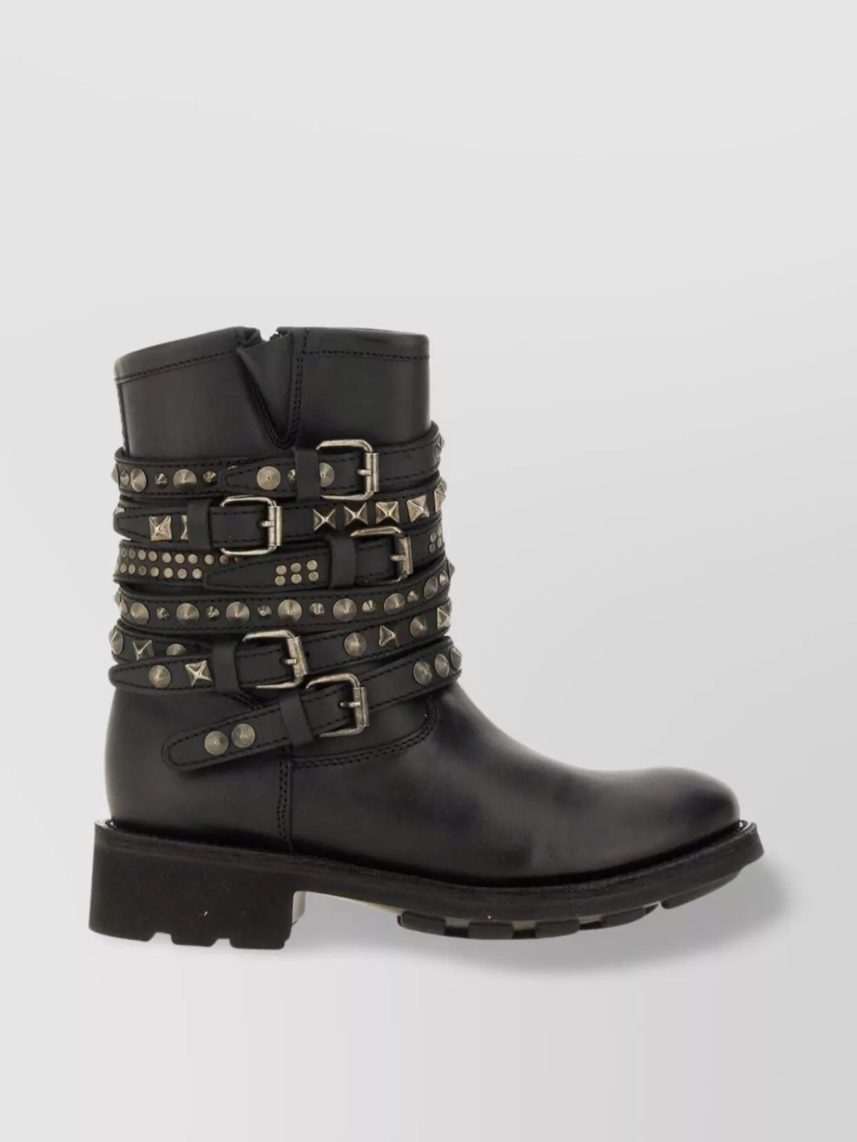 Ash Chunky Heel Studded Round Toe Boots