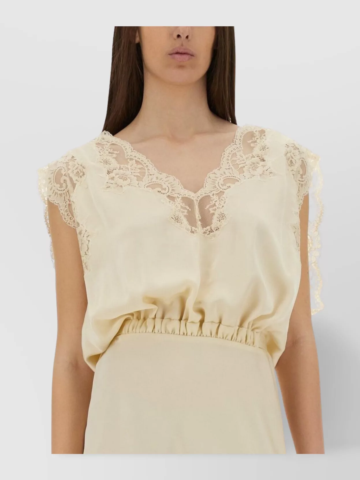Rabanne Lace Inlay Sleeveless V-neck Midi Dress In Neutral