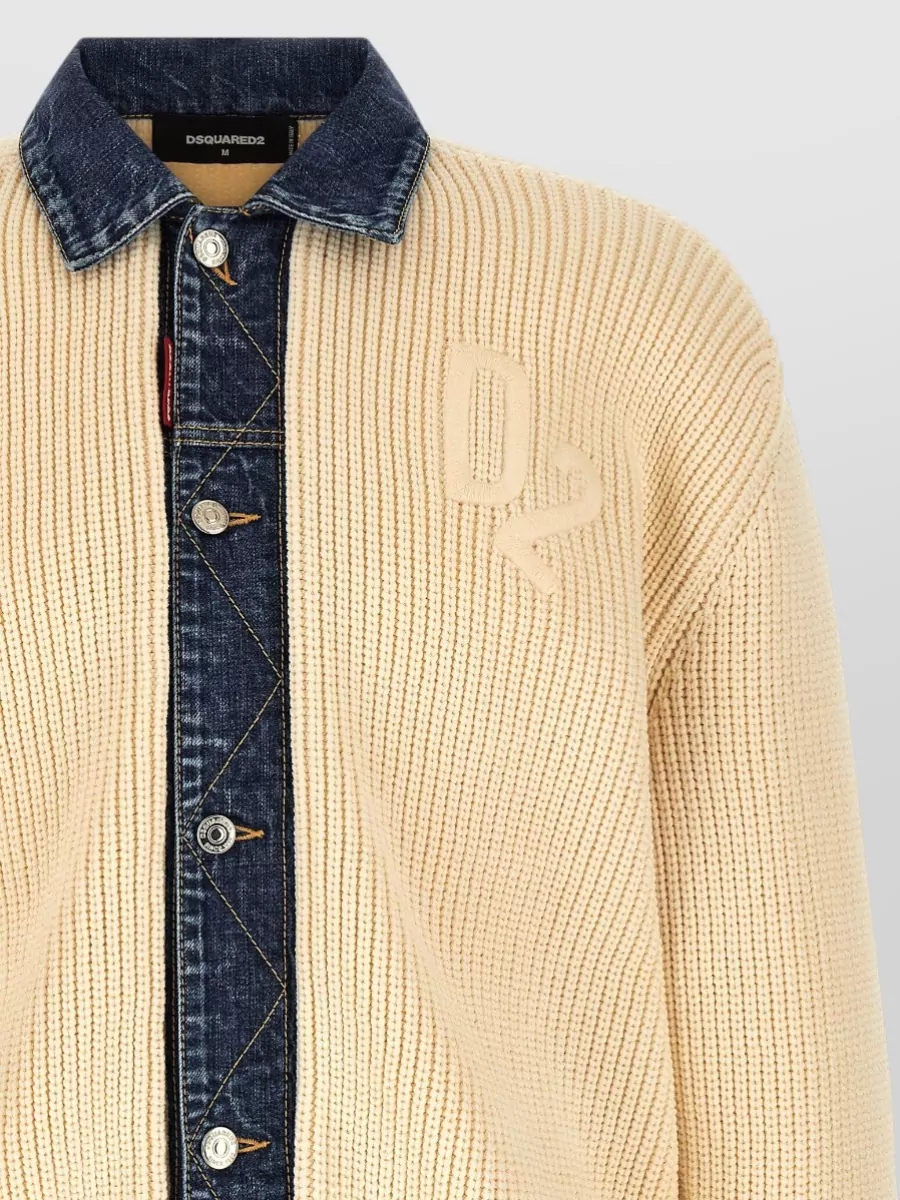 Dsquared2 Denim Mix D2 Cardigan Ribbed Contrast Collar