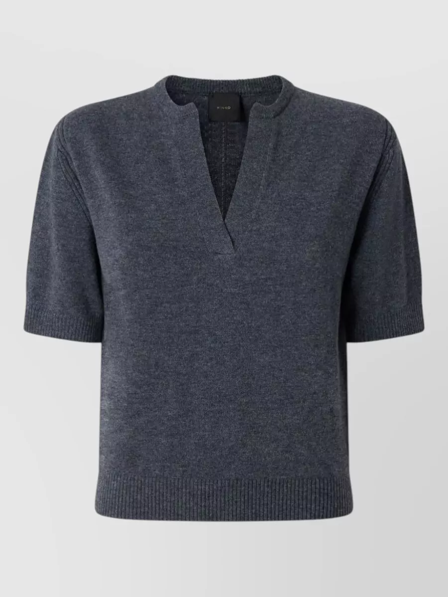 Pinko Cashmere wool v-neck short-sleeve ribbed hem sweatshirt
