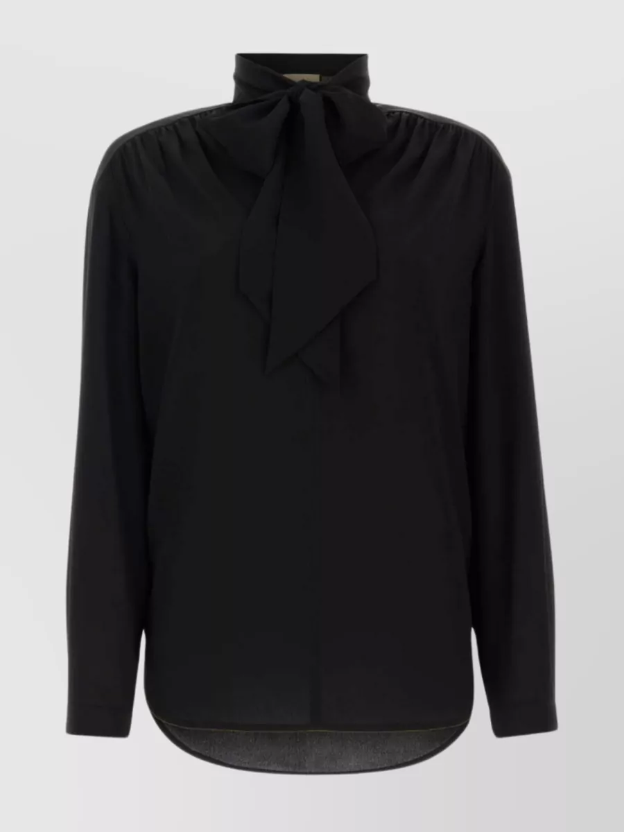 Shop Gucci Bow Collar Blouse With Long Sleeves In Black
