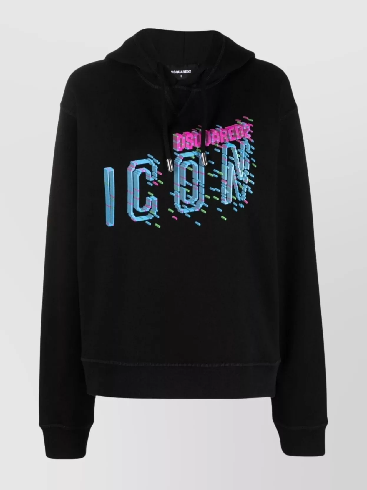 Dsquared2 Pixelated Icon Graphic Hoodie With Ribbed Finish In Black