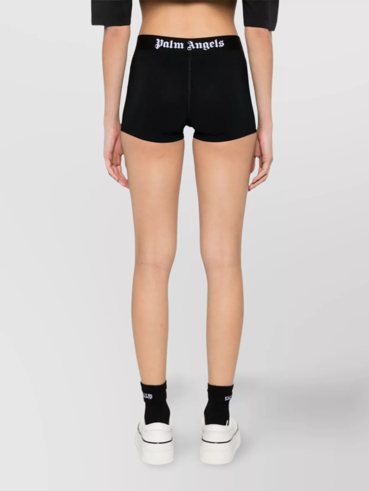 Shop Palm Angels Logo Waistband Stretch Shorts