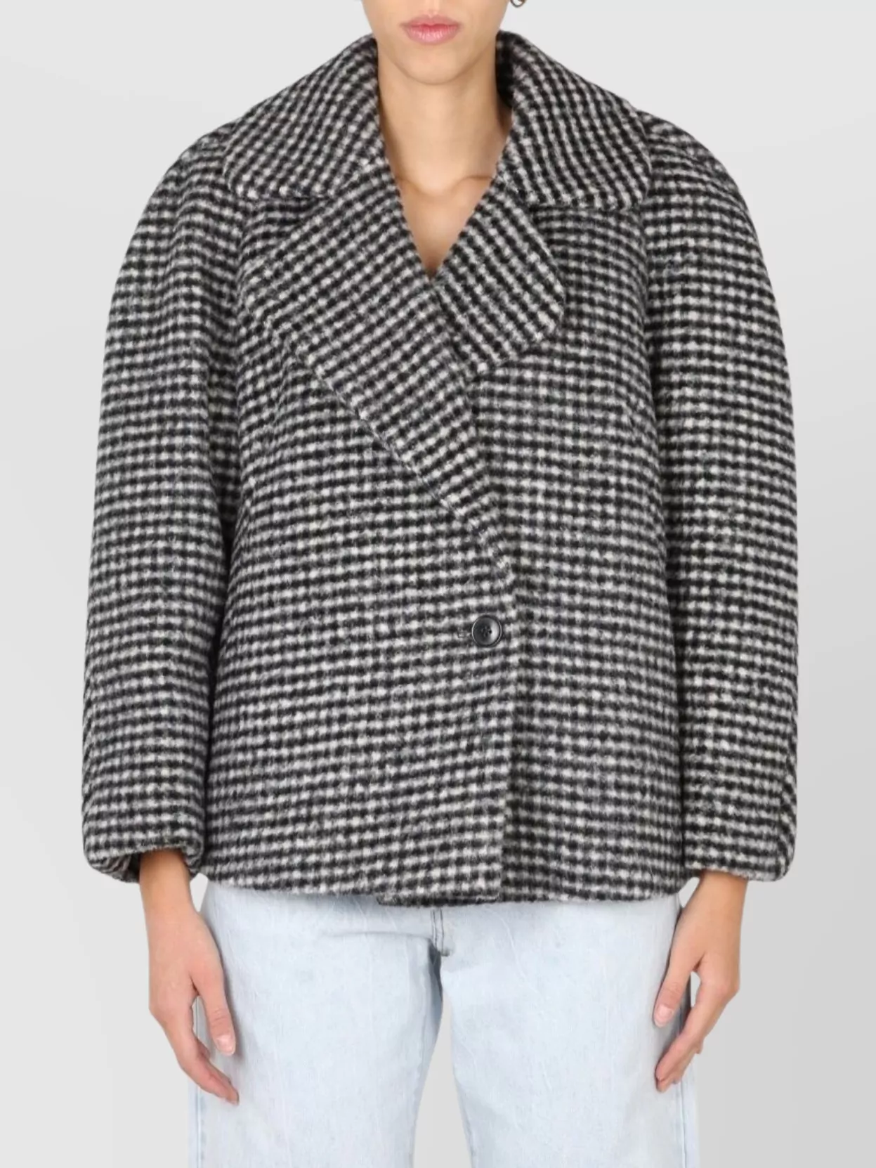 Dries Van Noten Houndstooth Boxy Coat Wide Lapels In Black