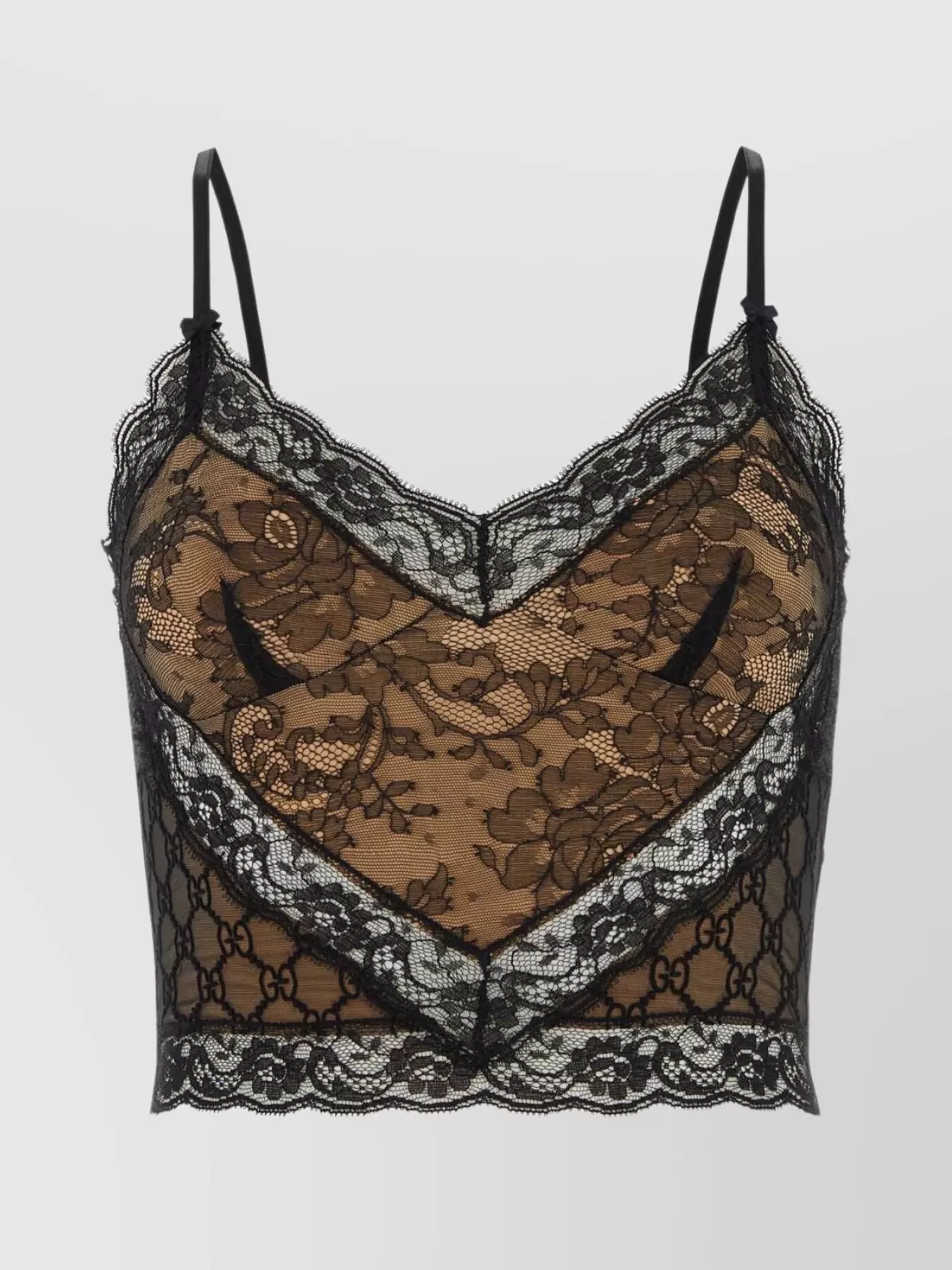Gucci Lace Top With Adjustable Straps And Sheer Fabric