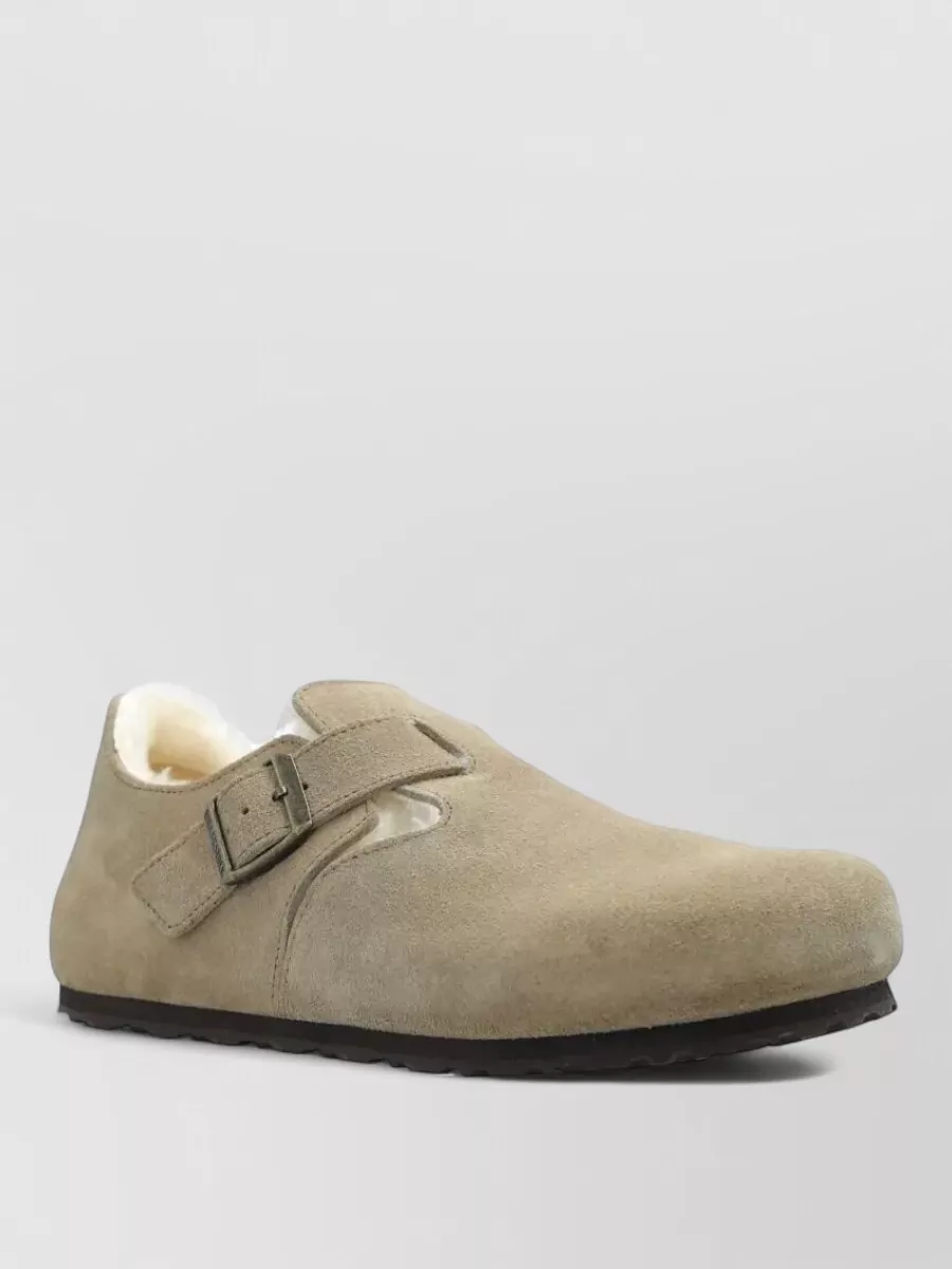 Birkenstock London Shearling Suede Leather Buckle Slippers