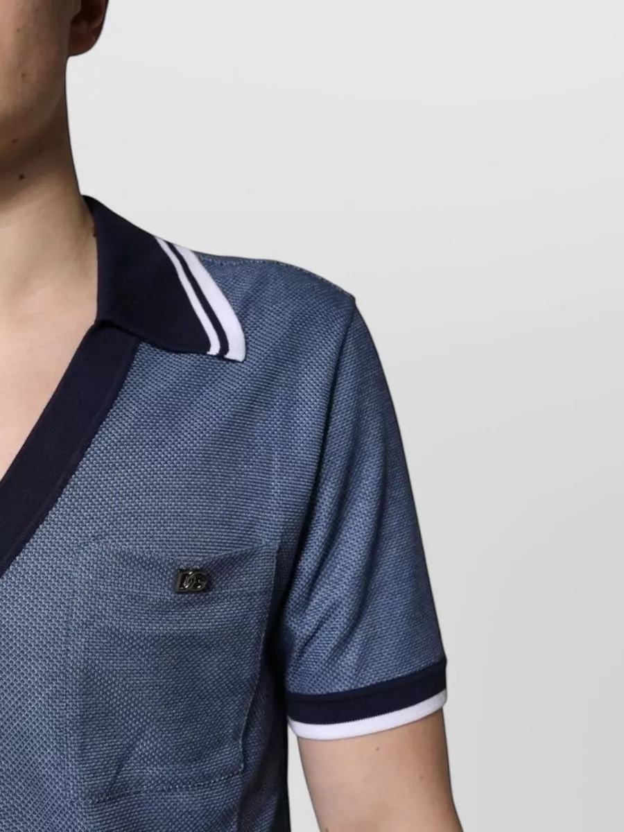 Dolce&Gabbana Silk Blend Textured V-Neck Polo Shirt