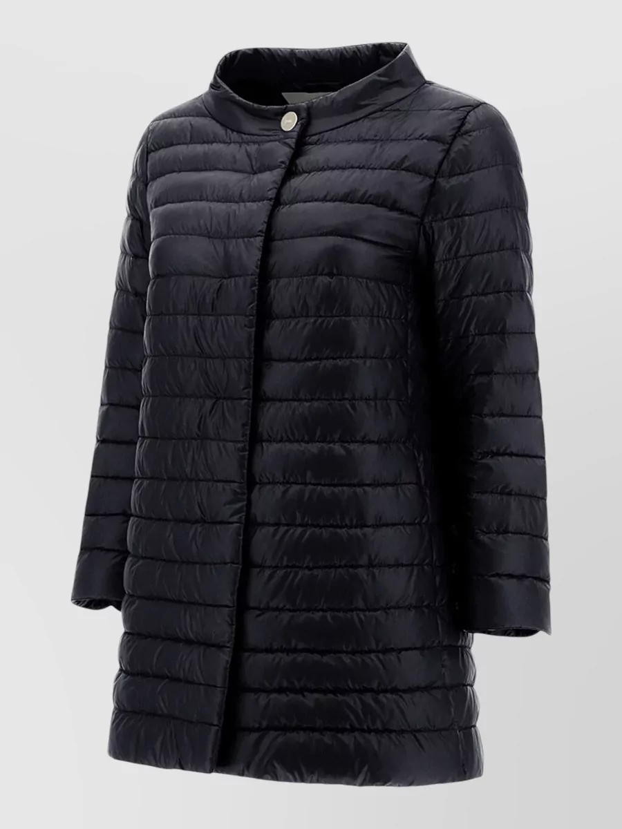 Herno High Collar Long Quilted Coat Side Pockets