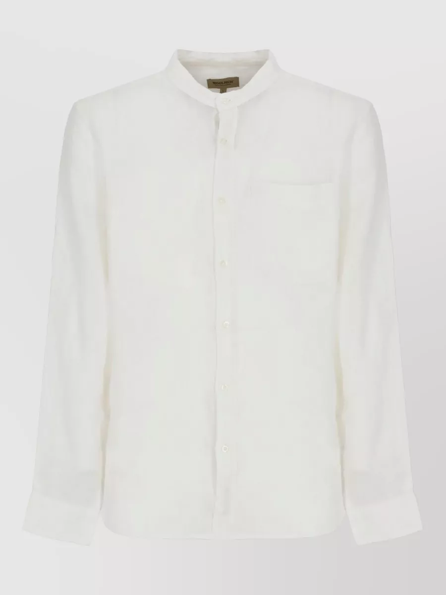 Woolrich linen mandarin collar long-sleeve shirt