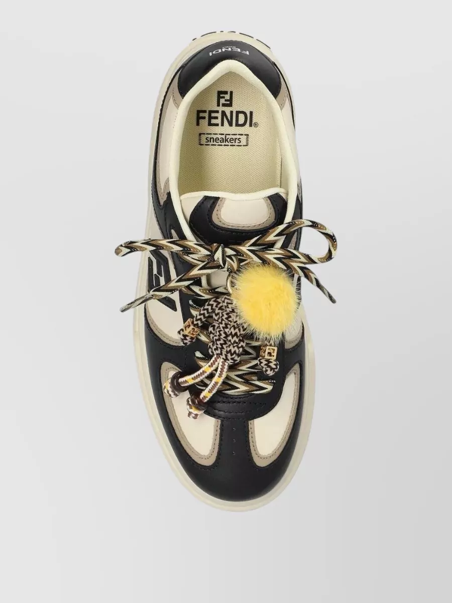 Fendi Match Leather Platform Sneakers Charms Round Toe