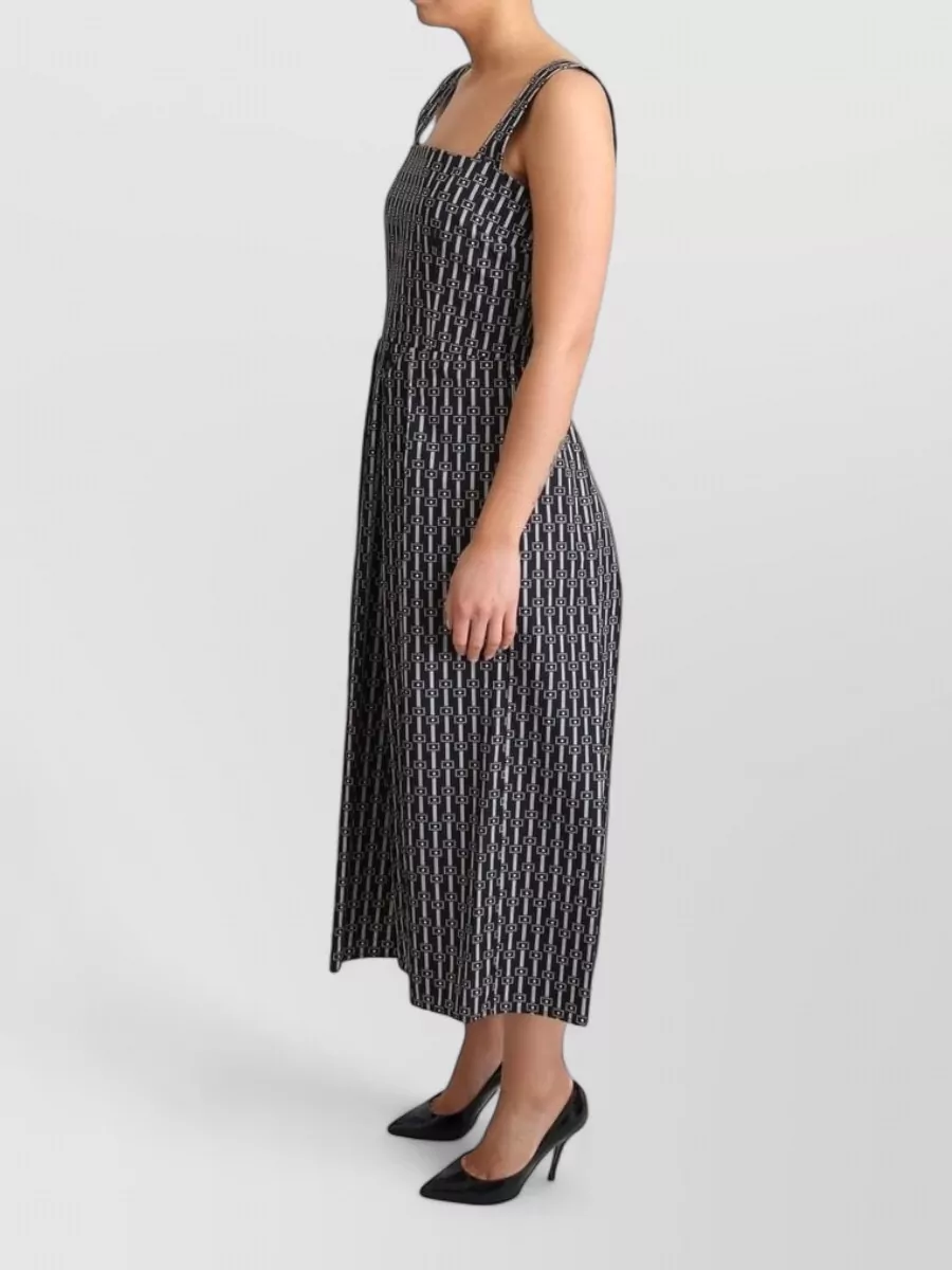 Dolce&Gabbana Cotton Sleeveless Square Neck Geometric-Print A-Line Midi Dress
