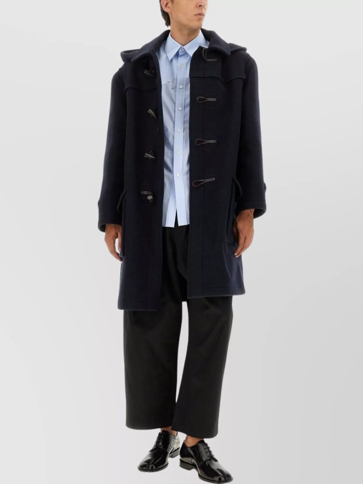 Maison Margiela Long Hooded Coat Featuring Button Front