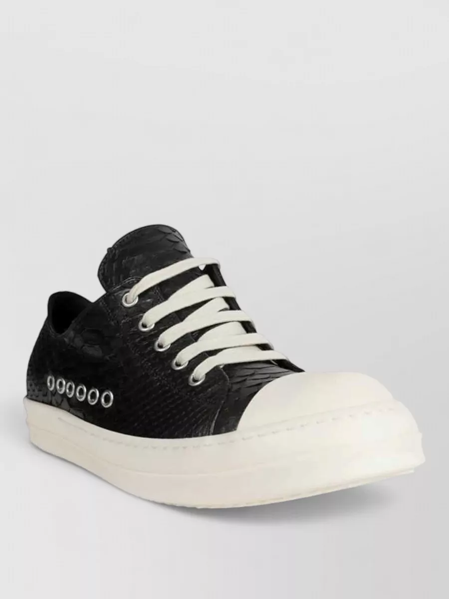 Rick Owens Python Leather Low Sneakers Rubber Sole In Black