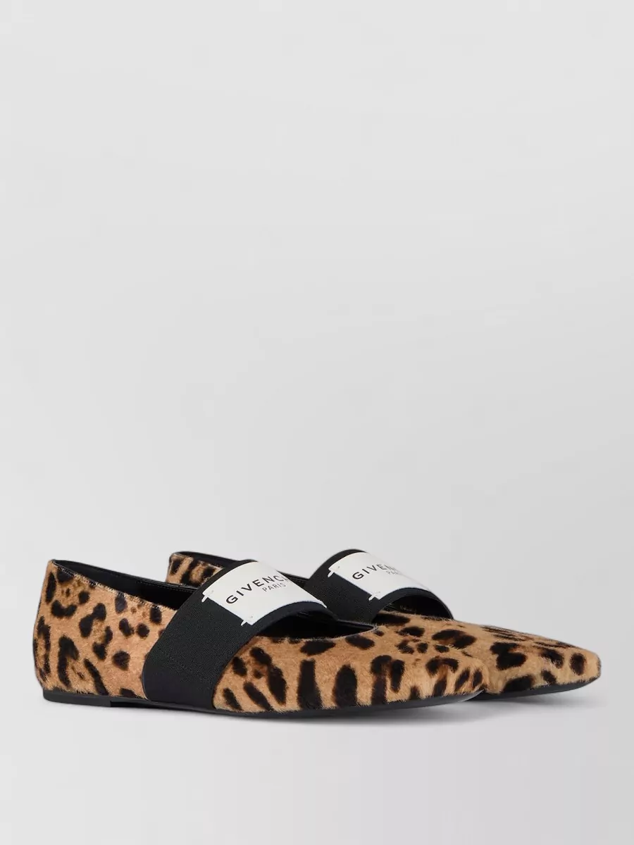 Givenchy Leather Leopard-Print Square-Toe Ballerinas