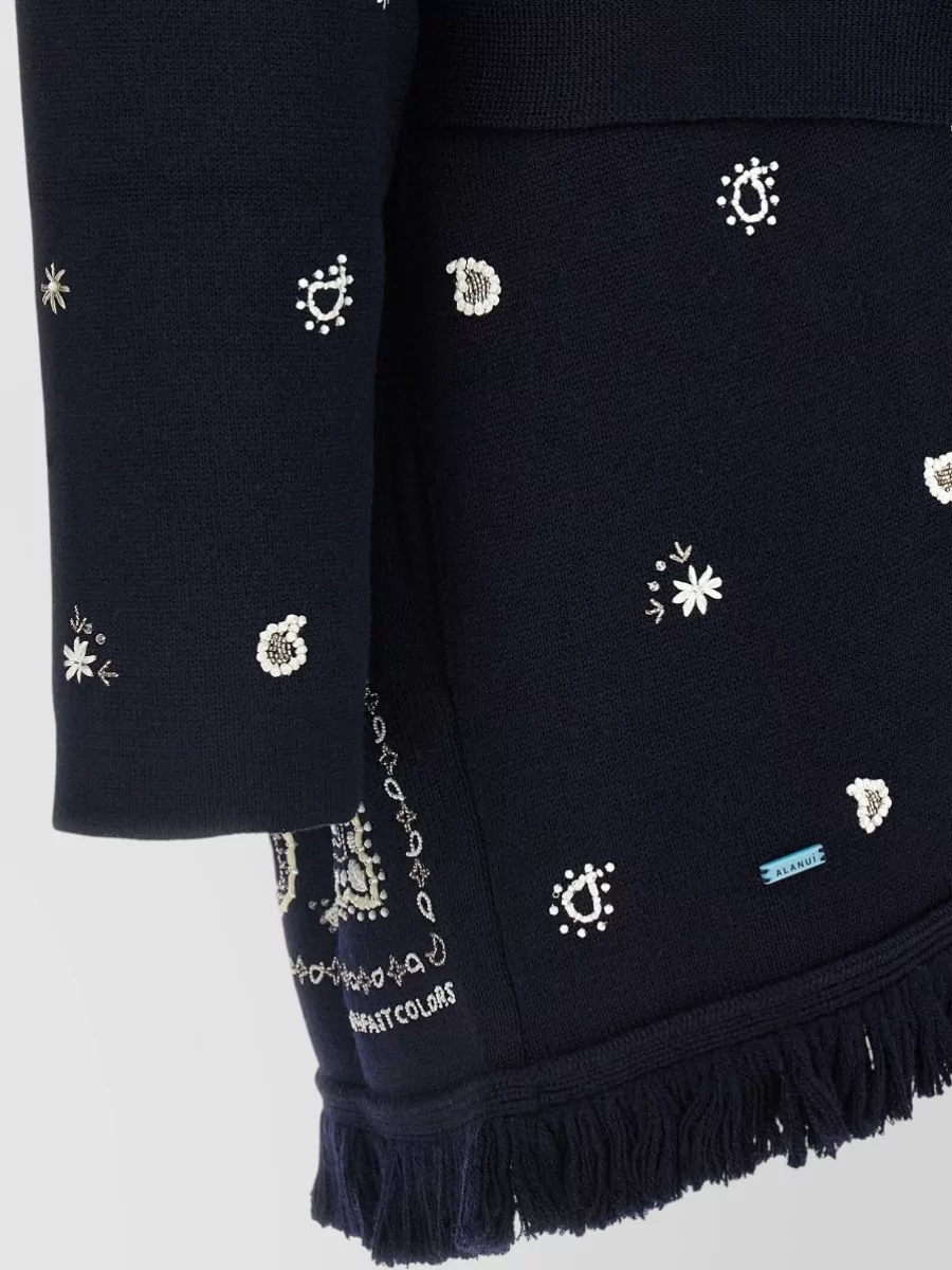 Alanui Virgin Wool Belted Fringed Bandana-Jacquard Cardigan