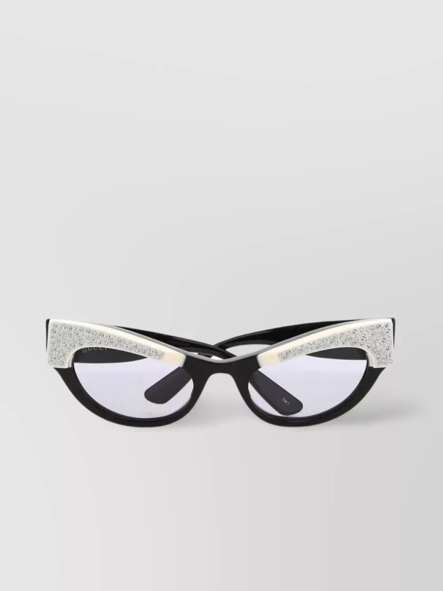 Shop Gucci Embellished Detail Sunglasses In Dark In White