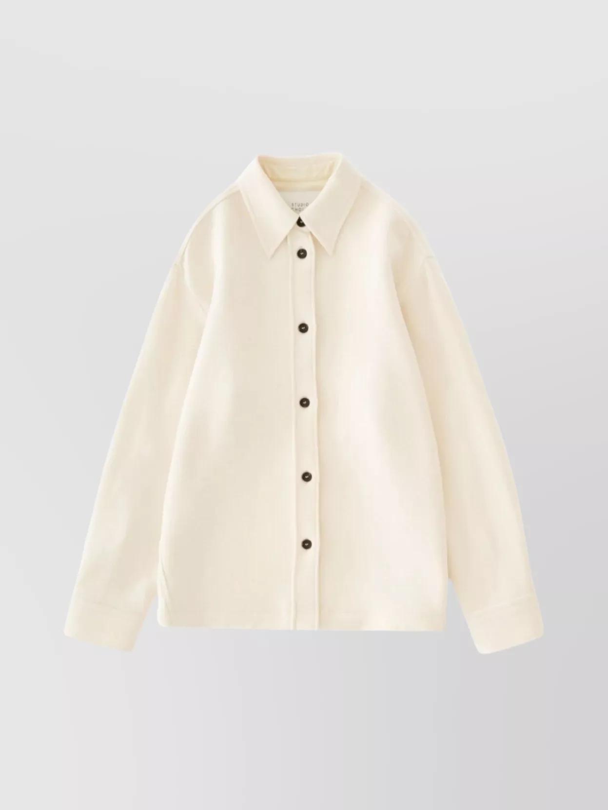Studio Nicholson Long Sleeve Wool Shirt With Button Cuffs In Neutral