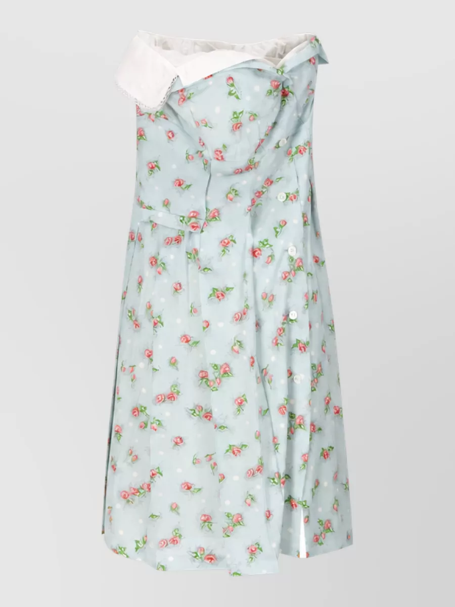 Miu Miu Silk Strapless Rose-Print Midi Dress