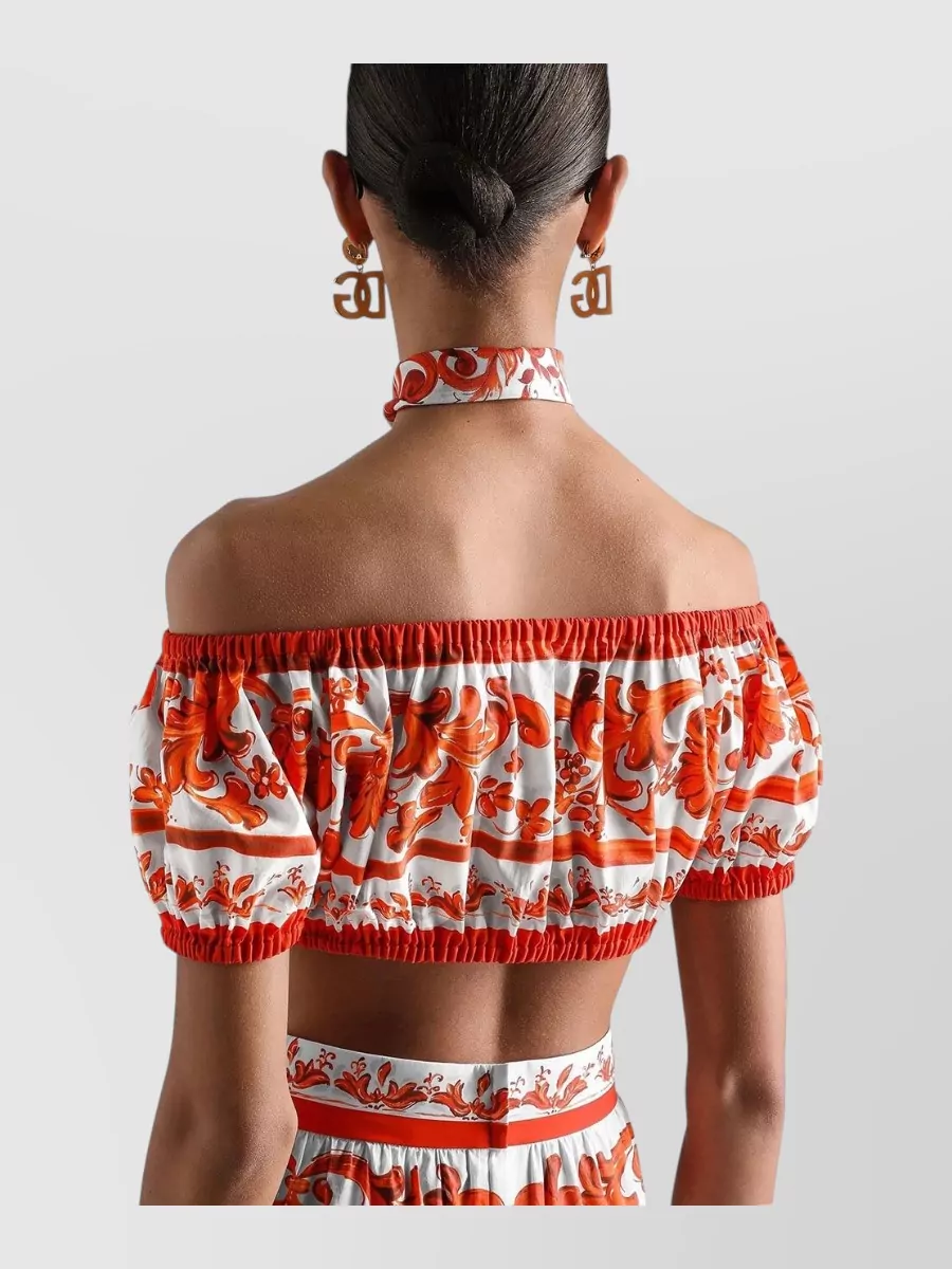 Dolce&Gabbana Cotton Majolica-Print Off-The-Shoulder Cropped Top