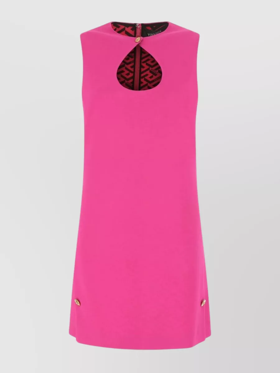 Shop Versace Mini Dress In Stretch Crepe With Front Cut-out In Pink