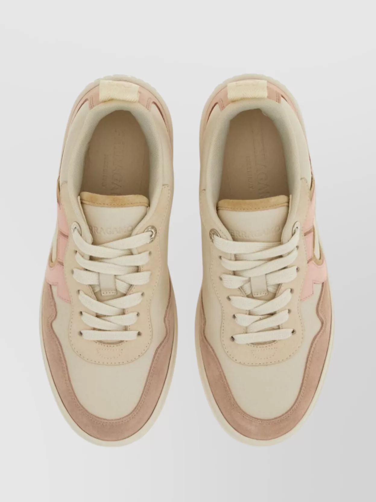Ferragamo Gancini Leather Sneakers Featuring Suede Paneling