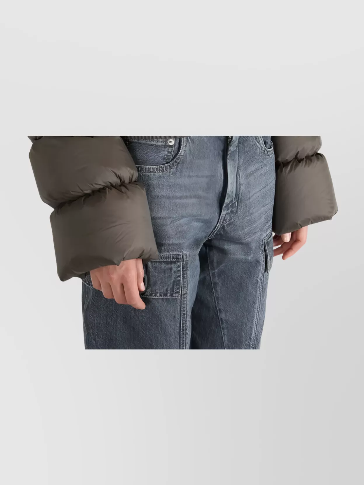 Rick Owens Puffer Jacket With Hood And Ribbed Hem In Brown