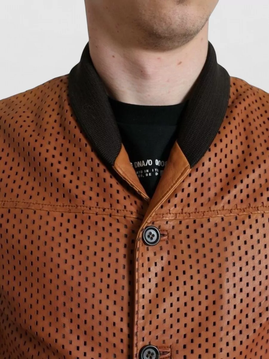 Dolce&Gabbana Lambskin Leather Perforated Bomber Jacket
