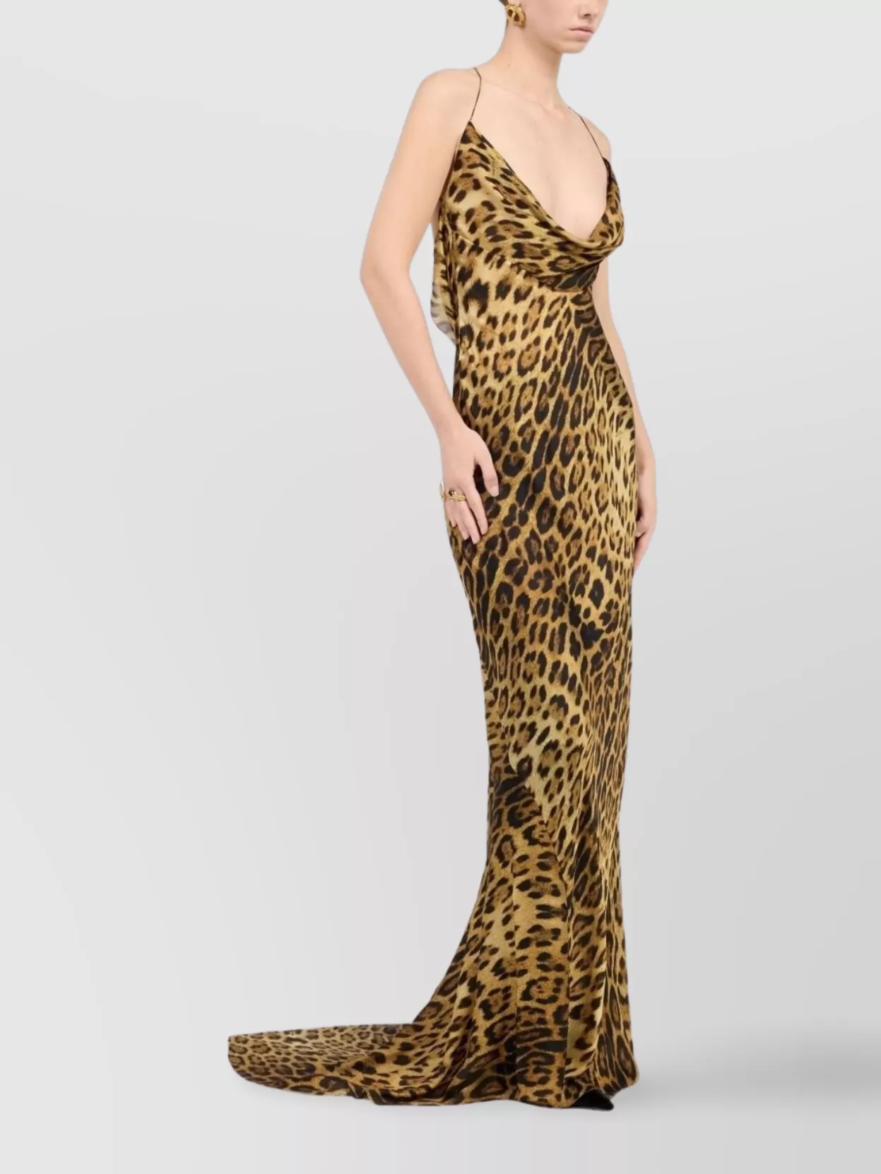 Roberto Cavalli Leopard Print Draped Dress With Open Back