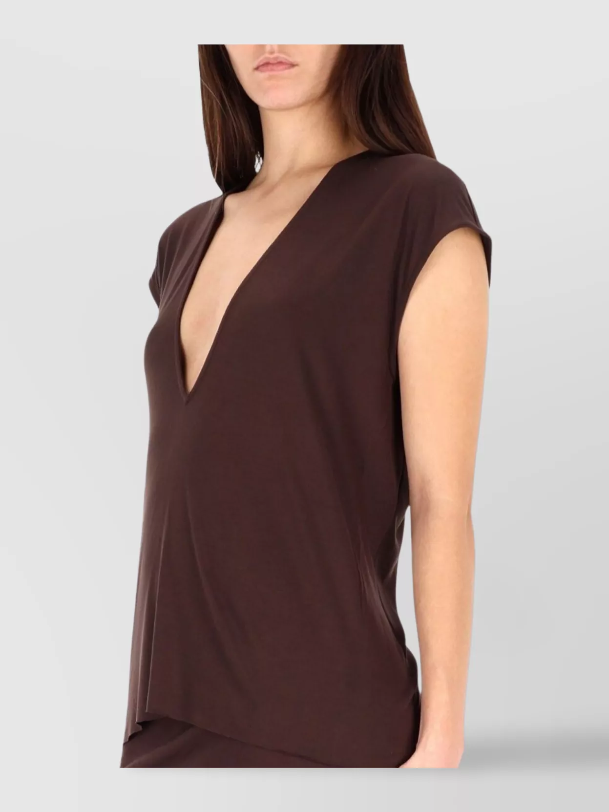 Rick Owens Lightweight Relaxed Fit Cap Sleeve Top In Brown