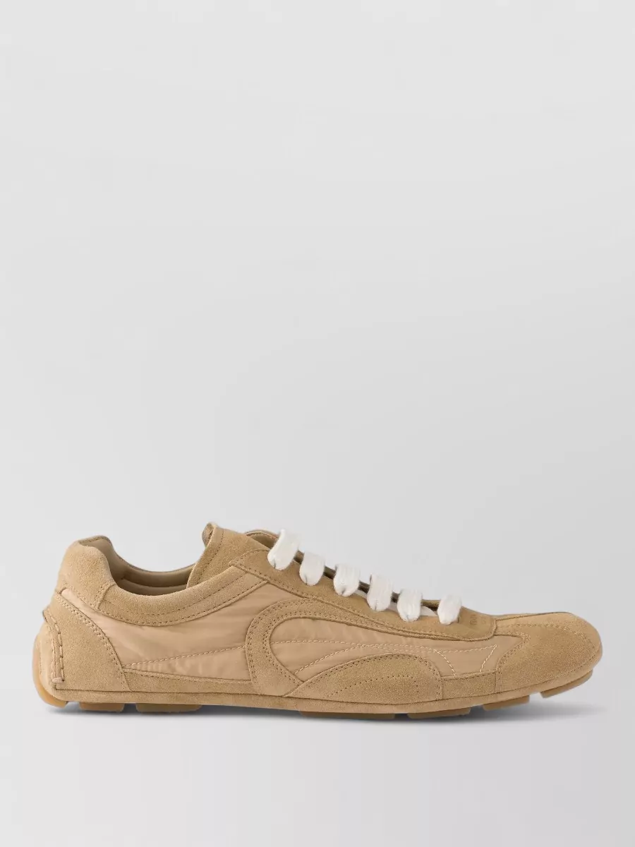 Prada Montecarlo Sneakers Round Toe Suede Panels