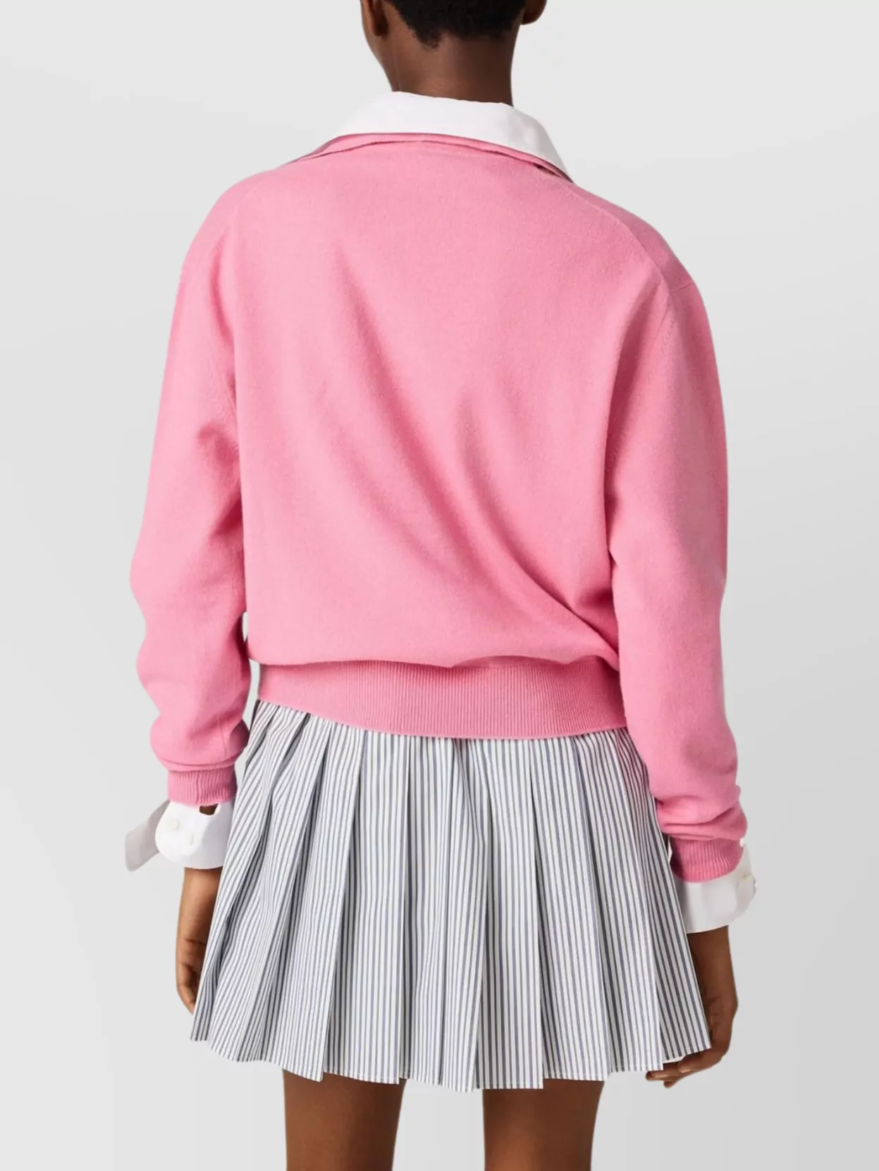 Miu Miu Argyle Pattern Polo With Ribbed Cuffs And Hem In Pink
