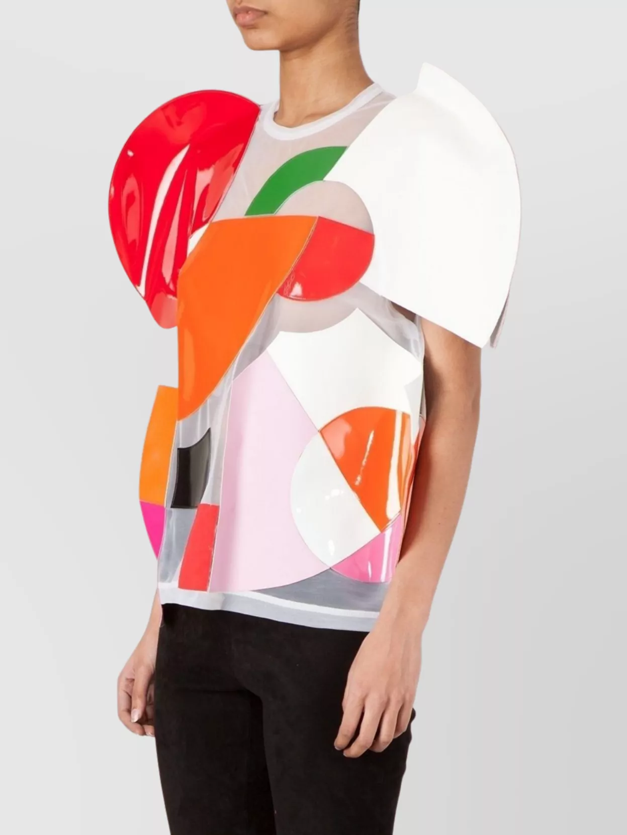 Junya Watanabe Colorful Geometric Patchwork Top With Short Sleeves