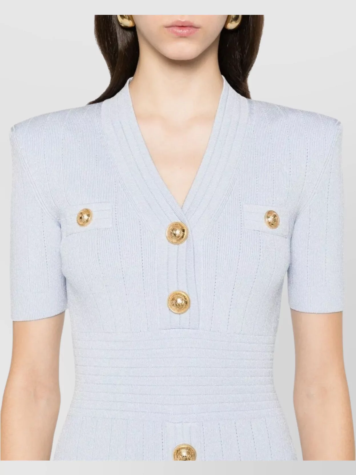 Balmain V-Neck Midi Dress With Buttons And Pockets