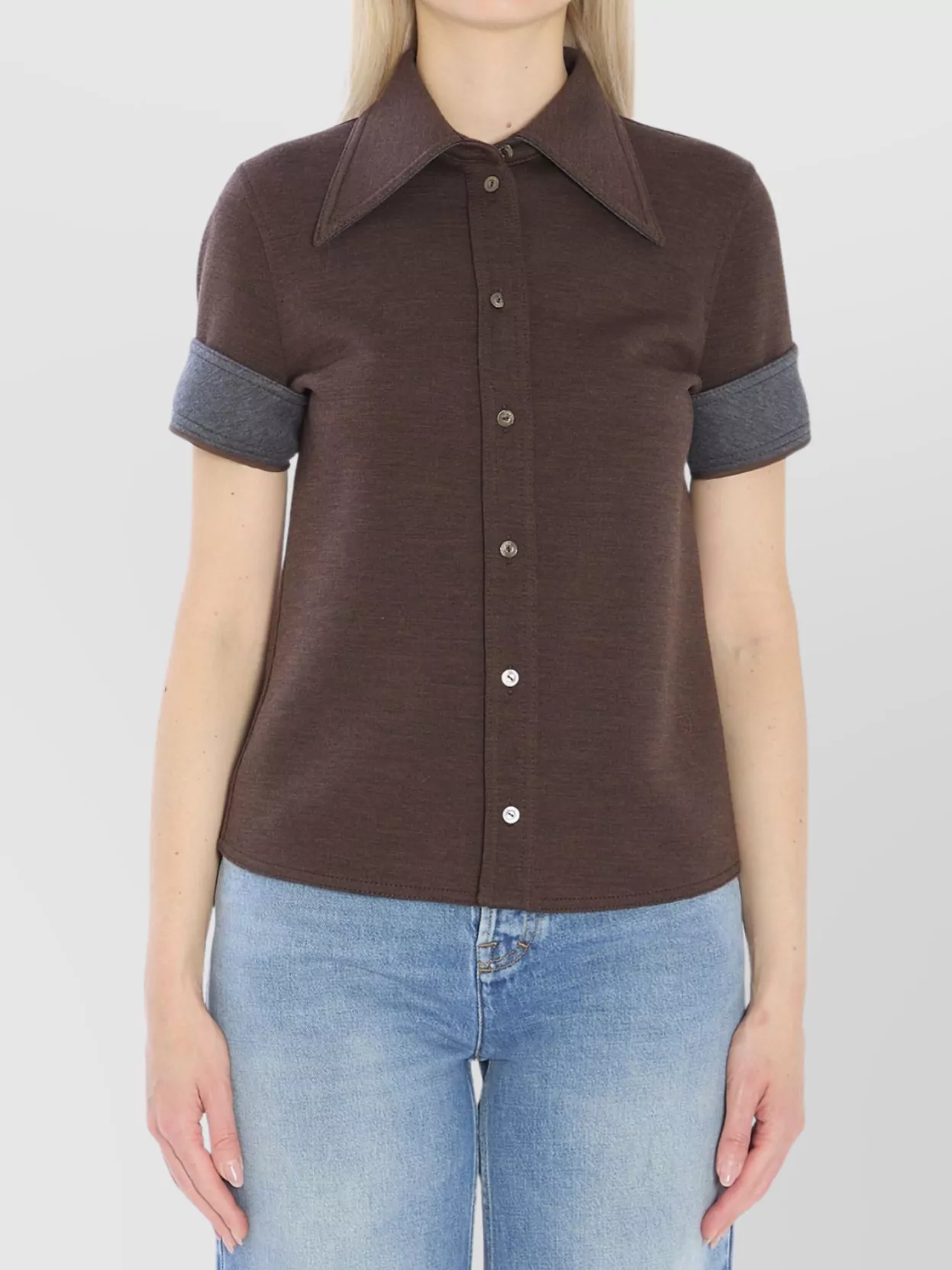 Gucci Jersey Shirt With Long Collar And Short Sleeves