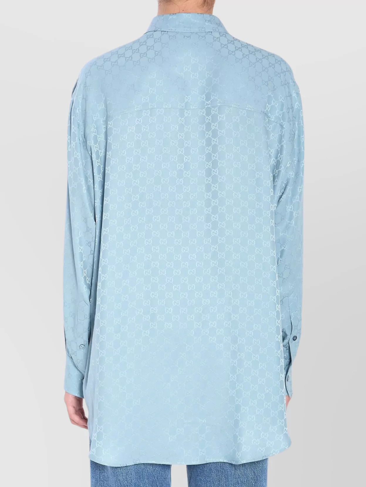 Gucci Womens Aqueous Monogram Relaxed-fit Silk Shirt In Blue