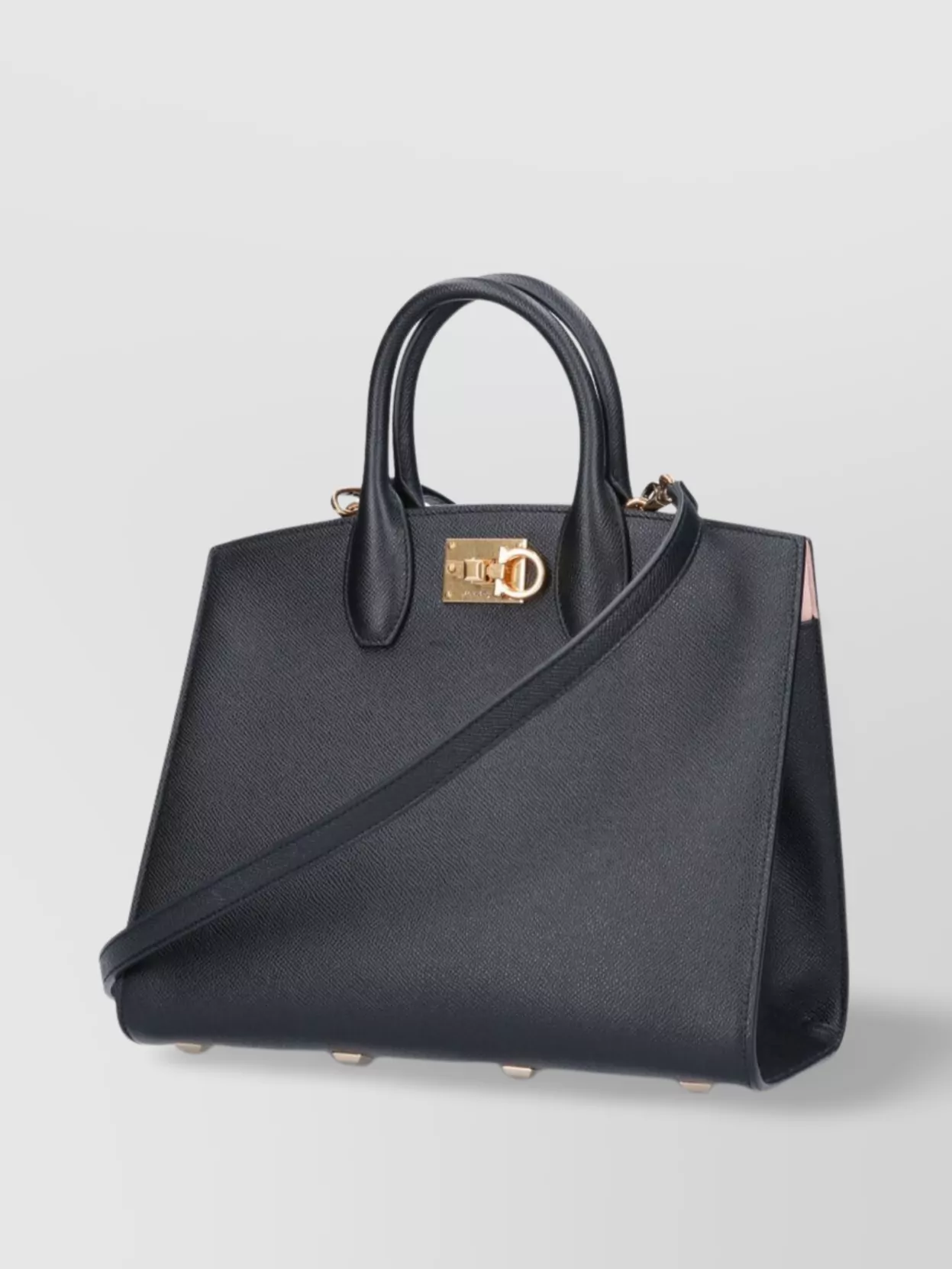 Ferragamo Structured Top Handles Tote Bag In Black