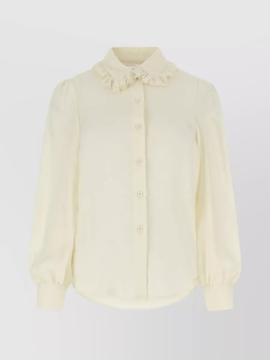 Shop See By Chloé Viscose Shirt With Ruffled Collar And Buttoned Cuffs In Beige