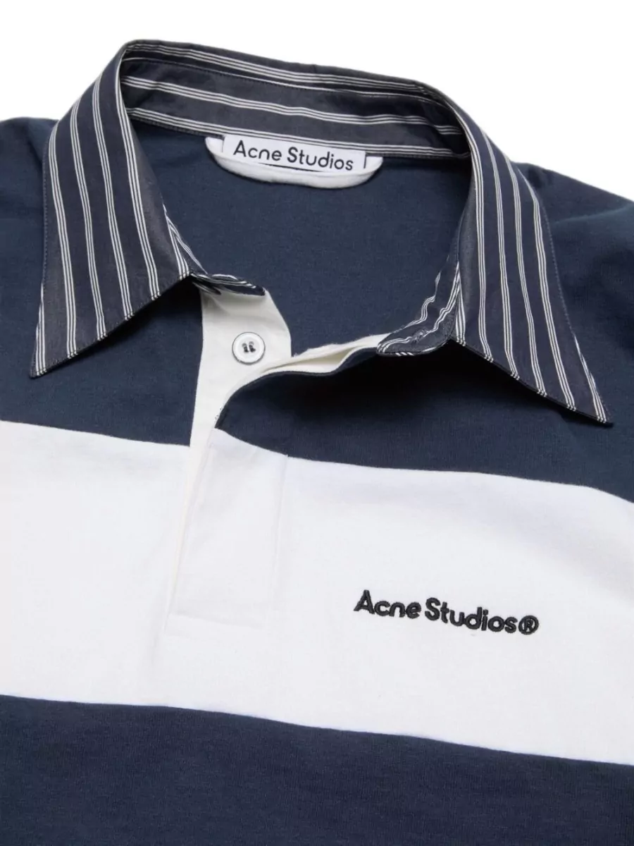 Acne Studios Striped Collar Relaxed-Fit Polo Shirt