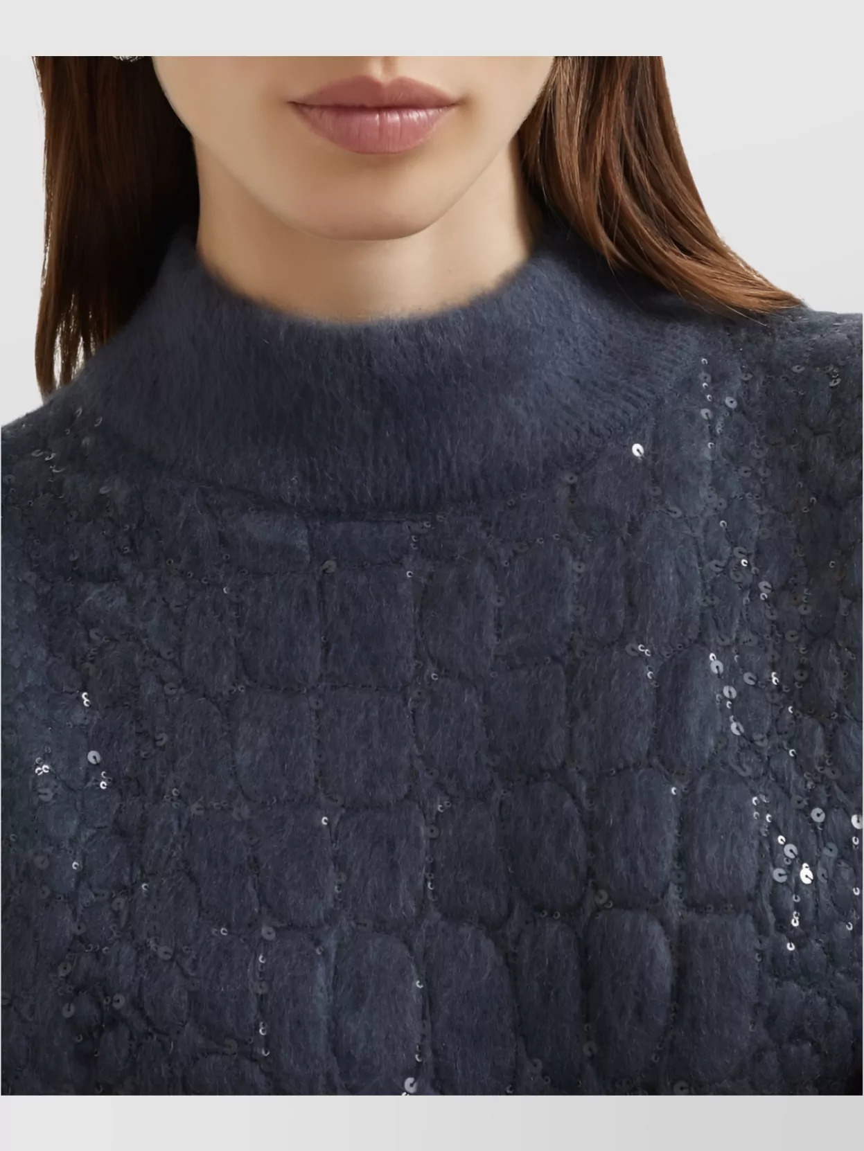 Brunello Cucinelli Textured Mohair Dress High Neck In Blue