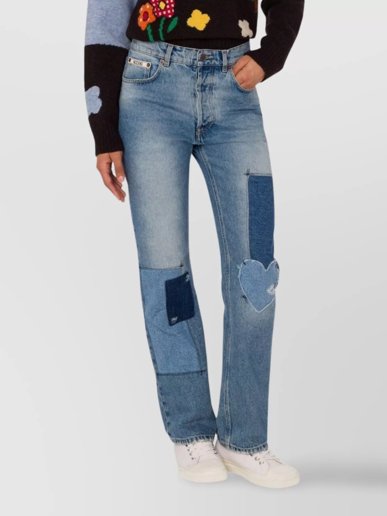 Moschino Straight Patchwork Trousers Heart Patch